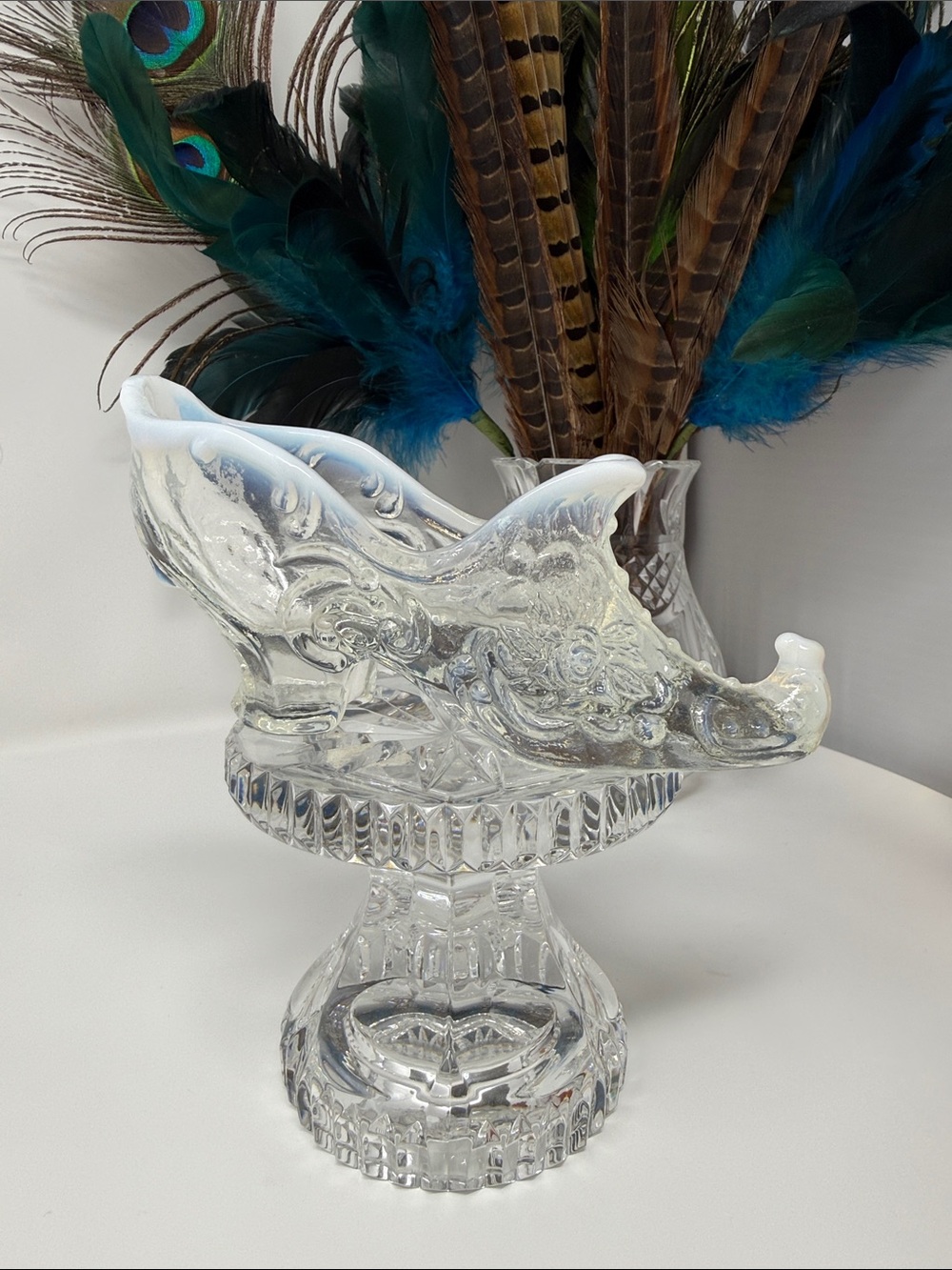 Vintage Mosser Glass Victorian Rose Opalescent Clear Decorative Shoe